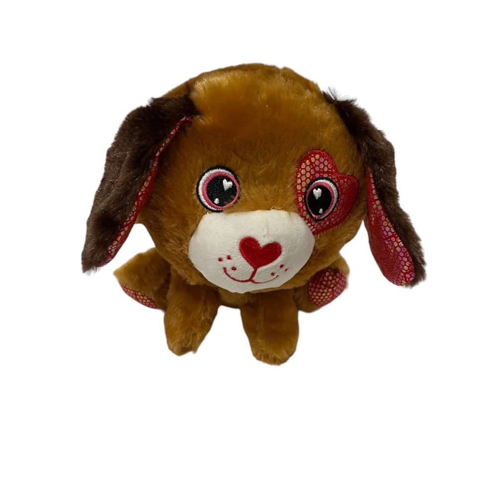 Midwood Brands Valentines Brown Dog Heart Patch Eye Shiny Ears Paws 5" Toy Plush